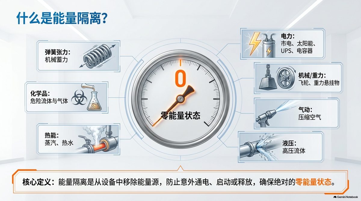 七類能量源:電力、機械、重力、氣動、液壓、熱能、化學品